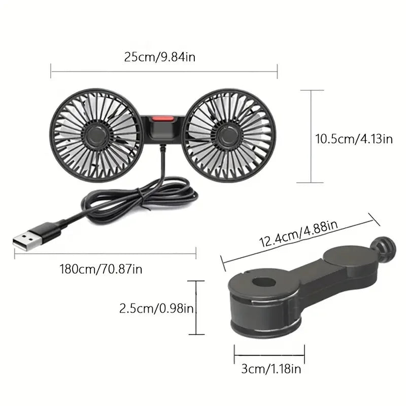 USB Autoventilator Met Dubbele Kop En Flexibele Slang