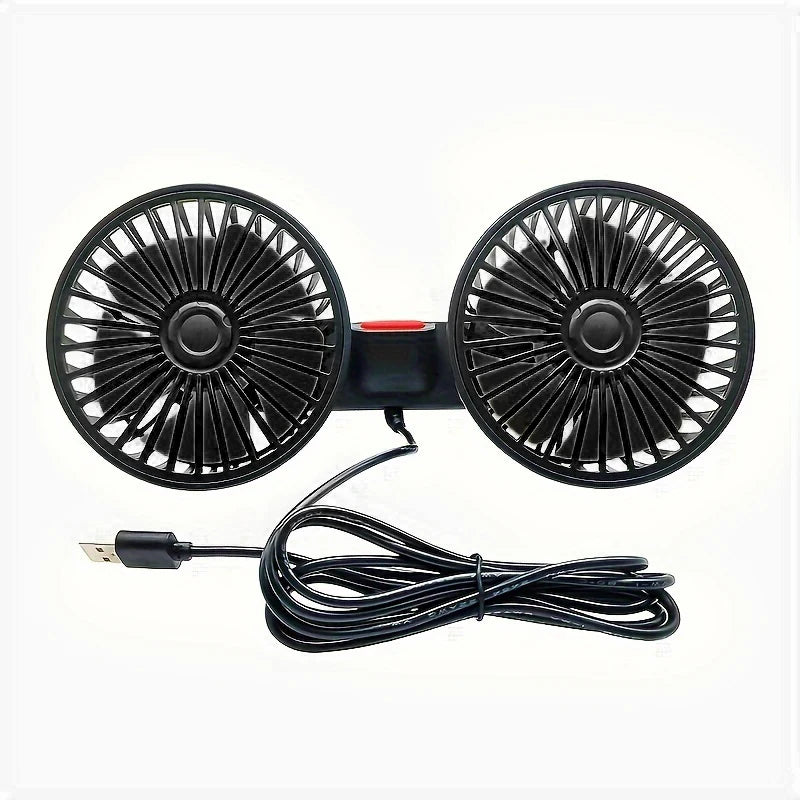 USB Dual-Head Car Fan with 360° Adjustable Hose