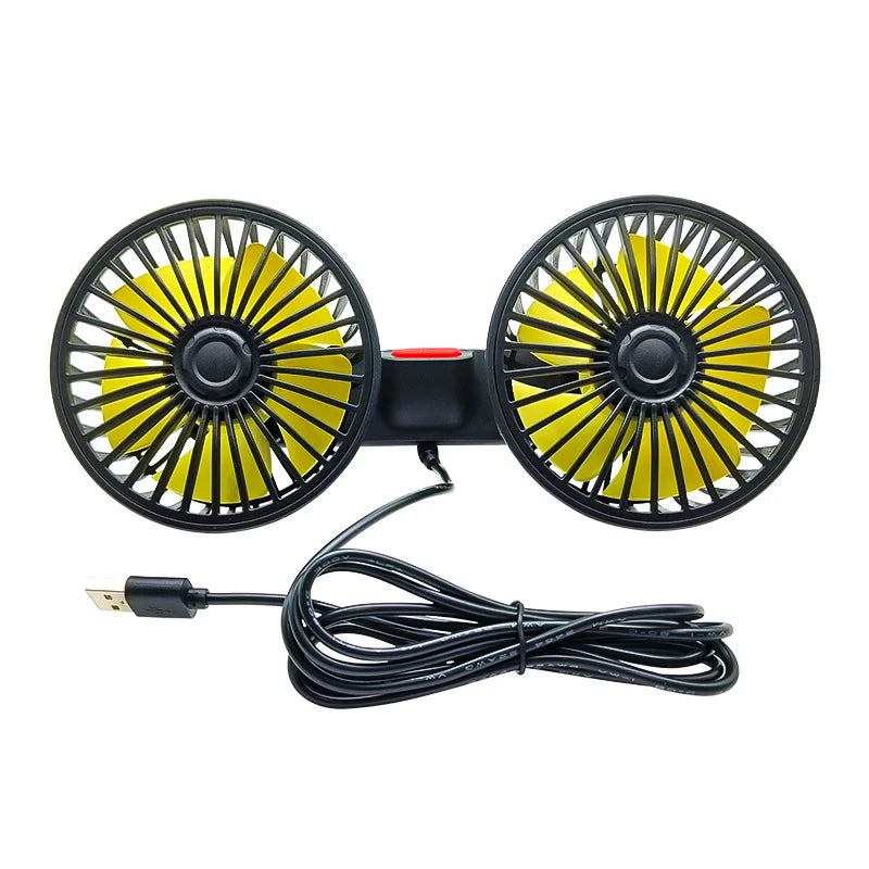USB Dual-Head Car Fan with 360° Adjustable Hose