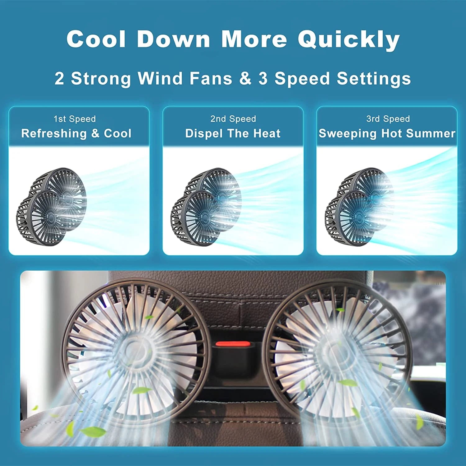 USB Dual-Head Car Fan with 360° Adjustable Hose