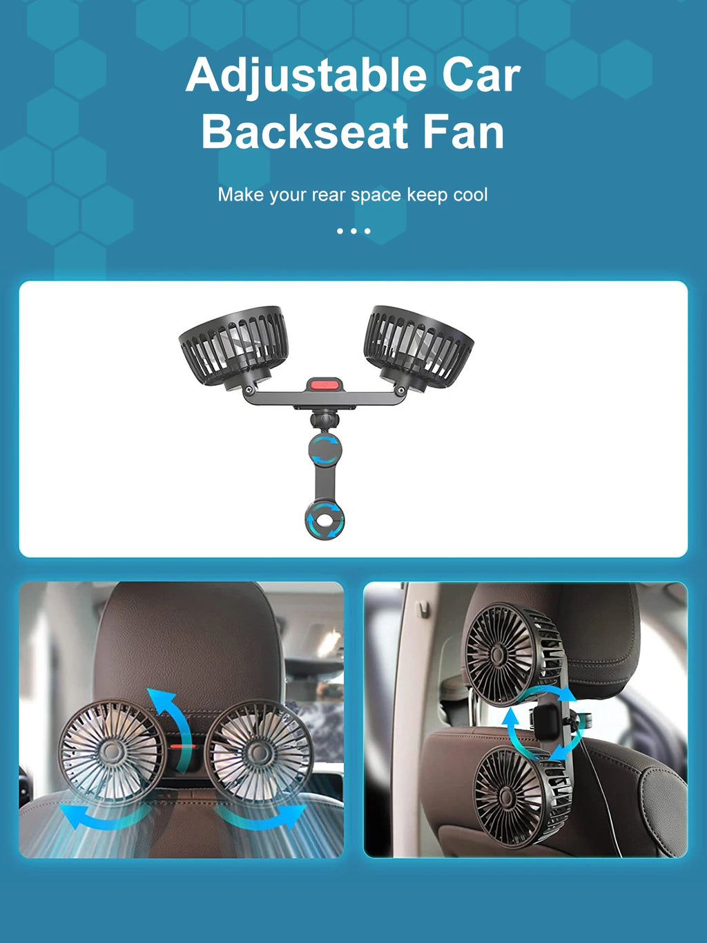 USB Autoventilator Met Dubbele Kop En Flexibele Slang