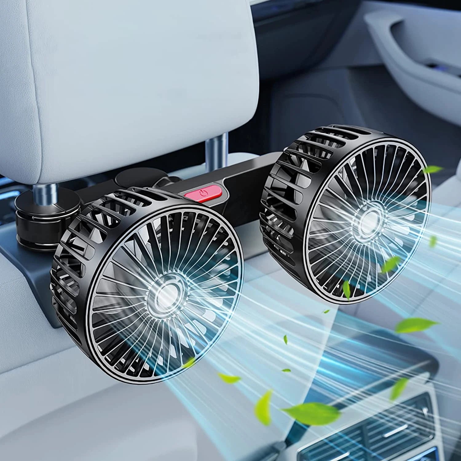USB Dual-Head Car Fan with 360° Adjustable Hose